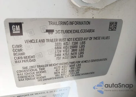 2020 GMC Sierra 1500 4Wd Short Box Slt from USA, damaged, VIN 3GTU9DEDXLG304804